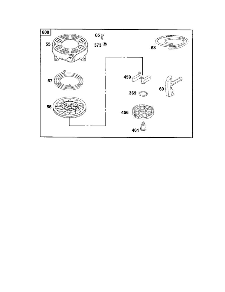 Starter-Rewind Diagram and Parts List for 12E800-12E899 0620-0653-0808 Briggs and Stratton Engine